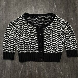 Maria Filo‎ M Black / White Cardigan Gold Beaded Button Logo